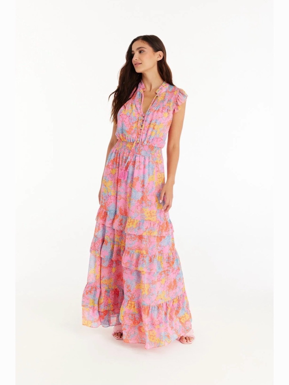 Allison New York Hazel Women’s Pink Floral Tiered Maxi Dress NWOT